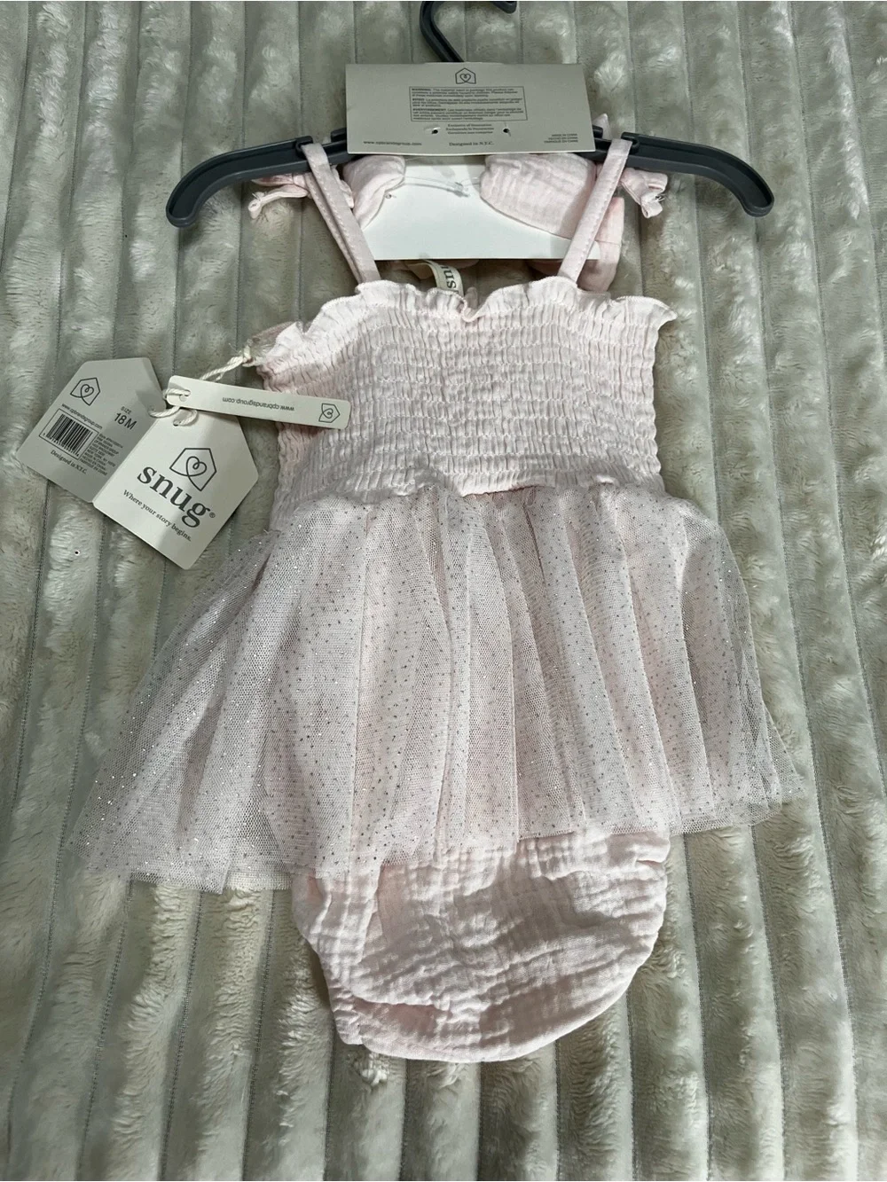 Snug Baby Girls Pink 'One' Tulle One-Piece with Bow Headband